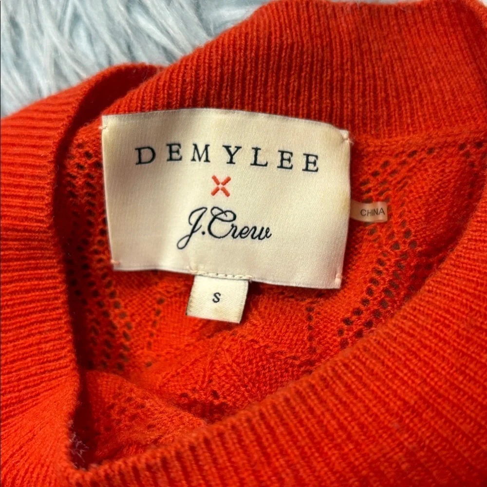J.Crew x Demylee Pointelle Orange Crewneck Wool Sweater